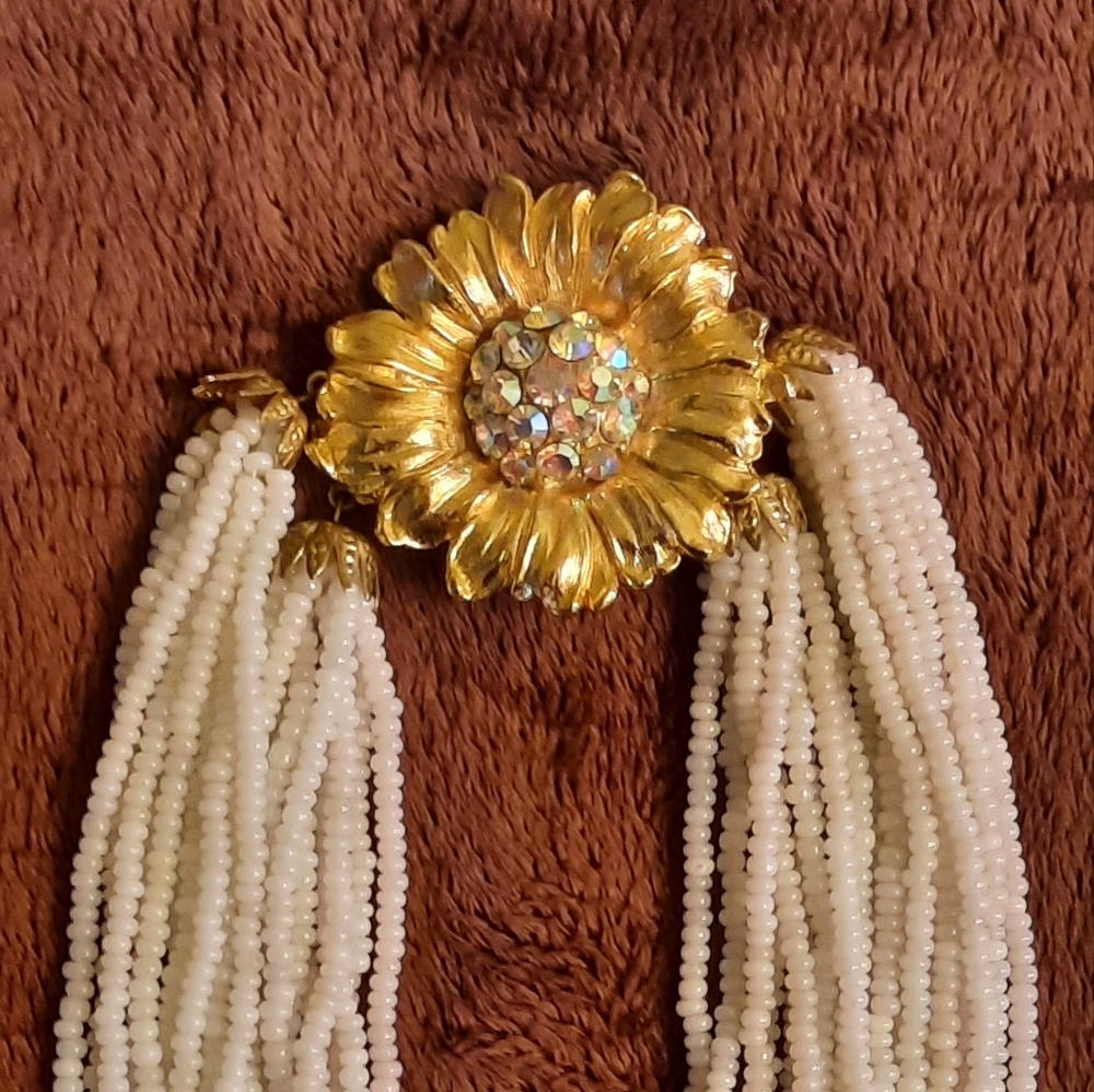 Vintage Creamy White Multi Strand Seed Bead Necklace